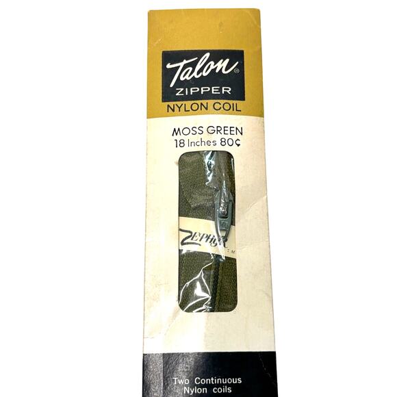 Vintage Talon Zipper Nylon Coil 18 inch Moss Green Zephyr Deadstock - Picture 1 of 4